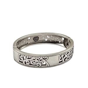 Brighton Silver-Tone Scroll Heart Bangle Bracelet – Romantic Filigree Design​